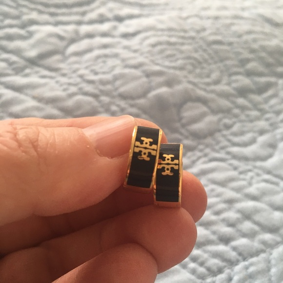 Jewelry - Tory Burch Enamal black and gold hoops